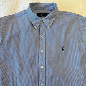 Ralph Lauren Classic Blue Striped Men's Button-Down Long Sleeve Shirt Size‎ XL